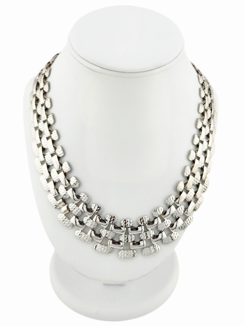 5 Link Hammered & Polished Silver Tone Necklace